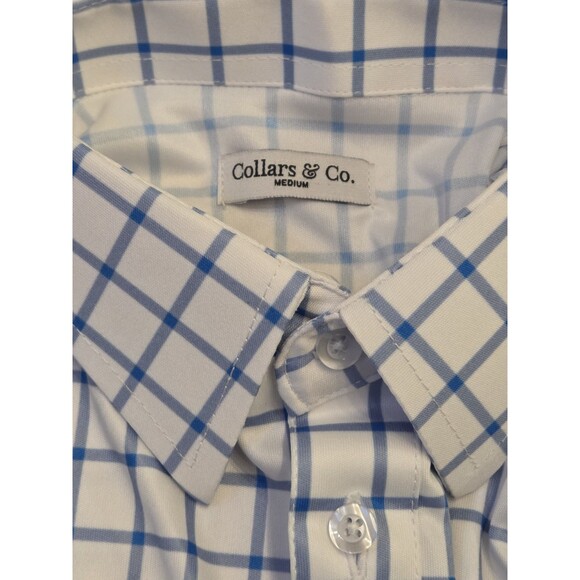 NWOT Collars & Co Mens M Dress Collar Polo Shirt Blue Grid Check Windowpane - Picture 5 of 7
